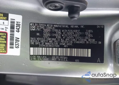 2011 Toyota Sienna Xle V6 z USA, uszkodzony, nr VIN 5TDYK3DC9BS031699